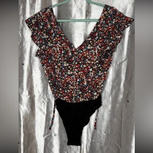 SHEIN Multicolor Floral Ruffle Bodysuit